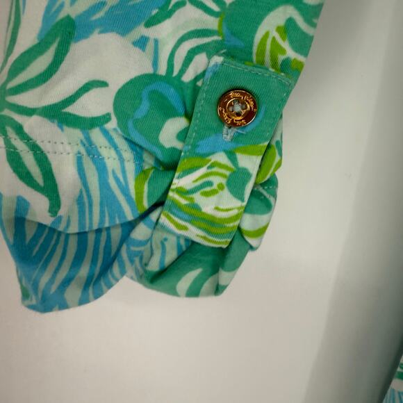 Lilly Pulitzer Palmetto Dress Women's Size M Lagoon Green Wave Rider Pima Cotton - Picture 5 of 9